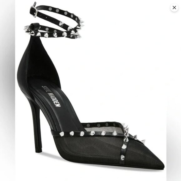 Steve Madden Women's "Lupton" Black Mesh Pointed-Toe Studded Pumps Size: 9 - Picture 7 of 7